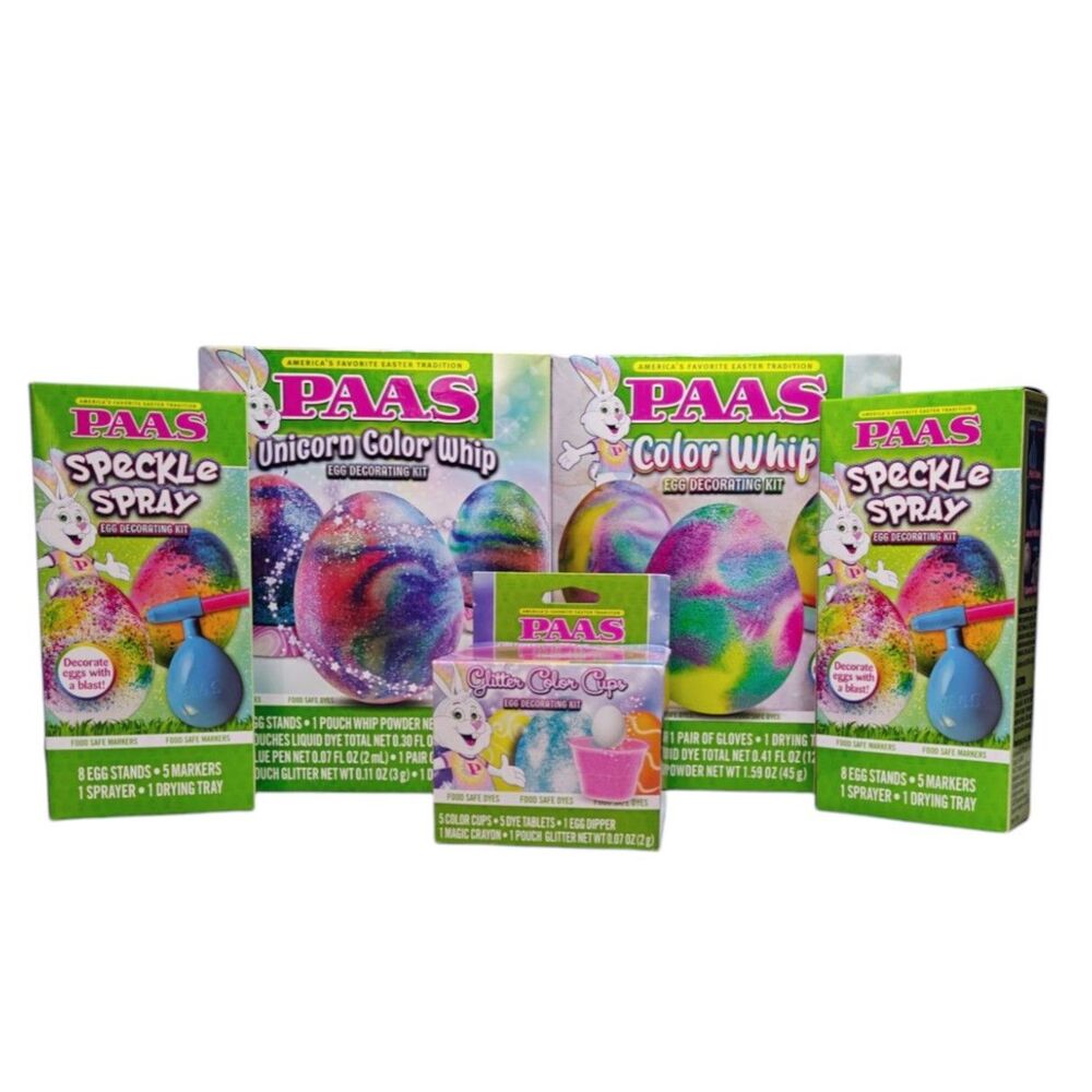 PAAS Easter Egg Decorating Kits 5 Lot Unicorn Color Whip Glitter Cups Air Spray